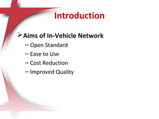 Introduction
Aims of In-Vehicle Network
– Open Standard
– Ease to Use
– Cost Reduction
– Improved Quality
 