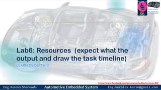 https://www.facebook.com/groups/embedded.system.KS/
Follow us
Press
here
#LEARN_IN DEPTH
#Be_professional_in
embedded_system
Lab6: Resources (expect what the
output and draw the task timeline)
LEARN IN DEPTH 
86
 