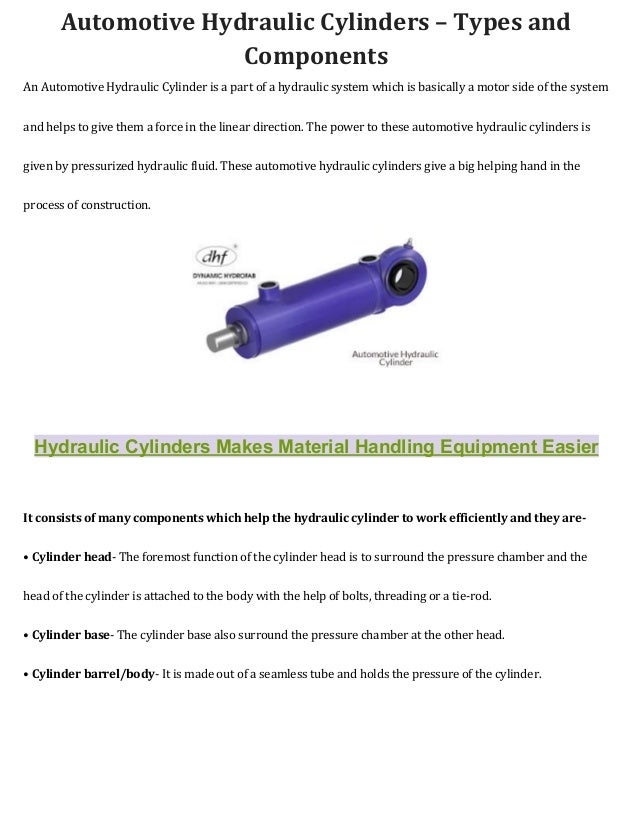Automotive Hydraulic Cylinders Types and Components