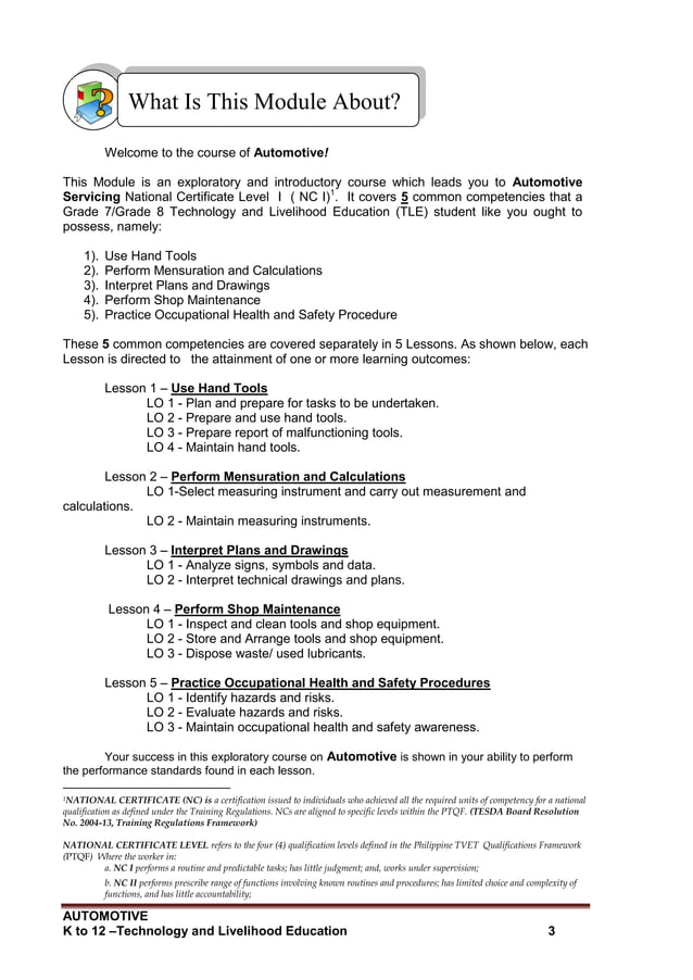 K to 12 Automotive Learning Module