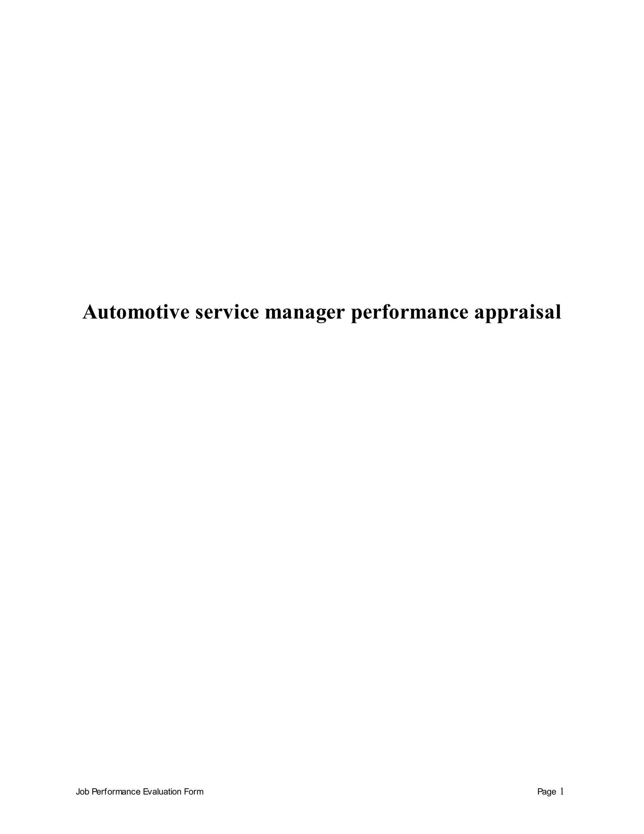 Automotive service manager performance appraisal PDF