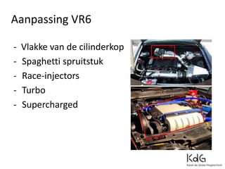 - Vlakke van de cilinderkop
- Spaghetti spruitstuk
- Race-injectors
- Turbo
- Supercharged
Aanpassing VR6
 