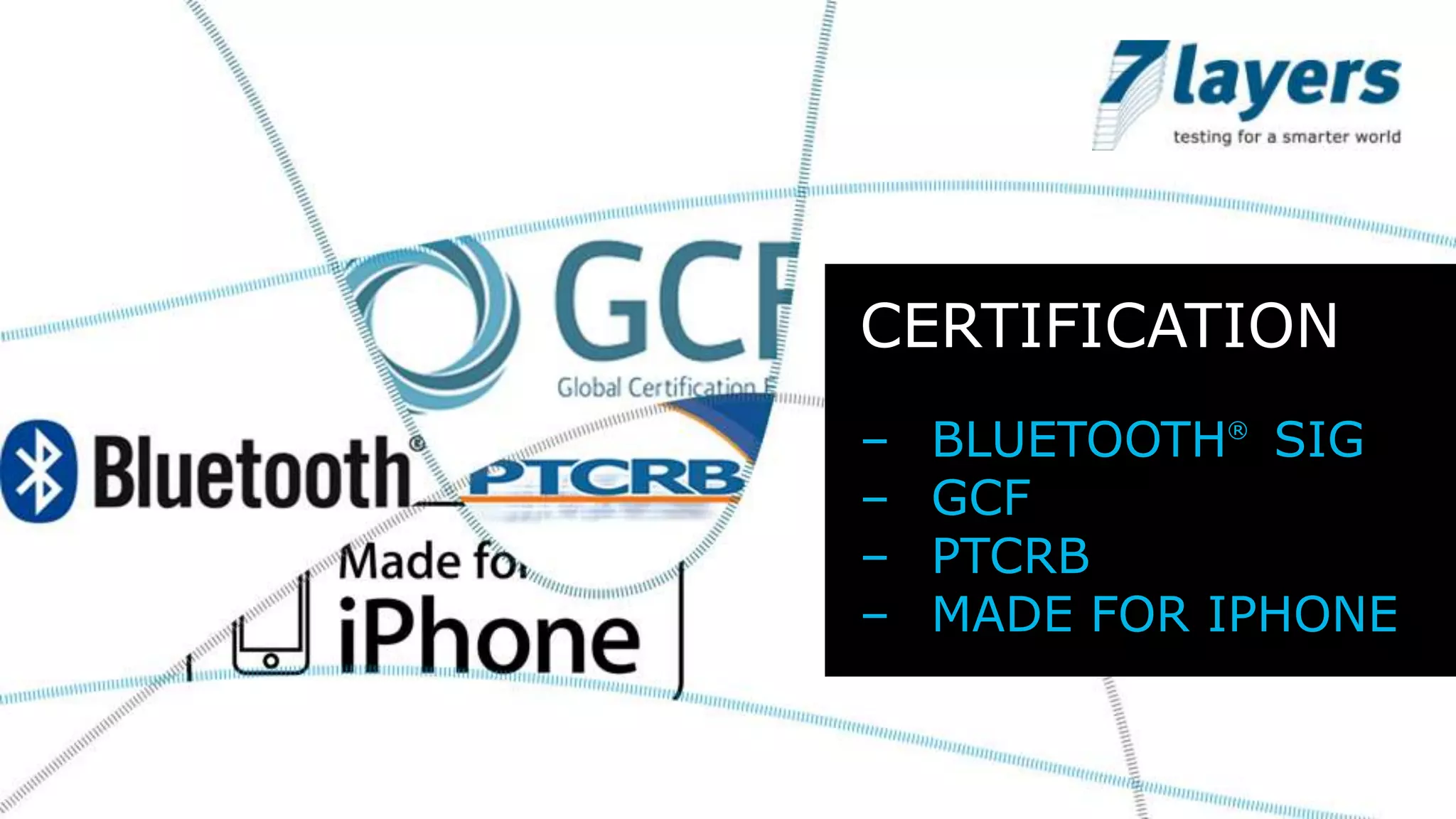 CERTIFICATION
– BLUETOOTH® SIG
– GCF
– PTCRB
– MADE FOR IPHONE