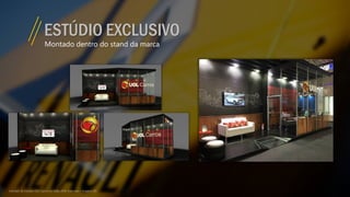 Montado dentro do stand da marca
ESTÚDIO EXCLUSIVO
Exemplo do Estúdio UOL Carros no Salão 2016. Foto real + imagens 3D
 