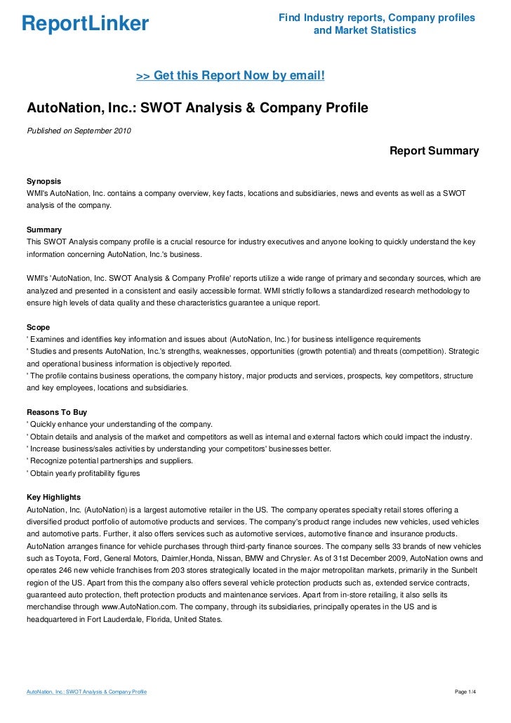 autonation inc swot analysis company profile autonation email format