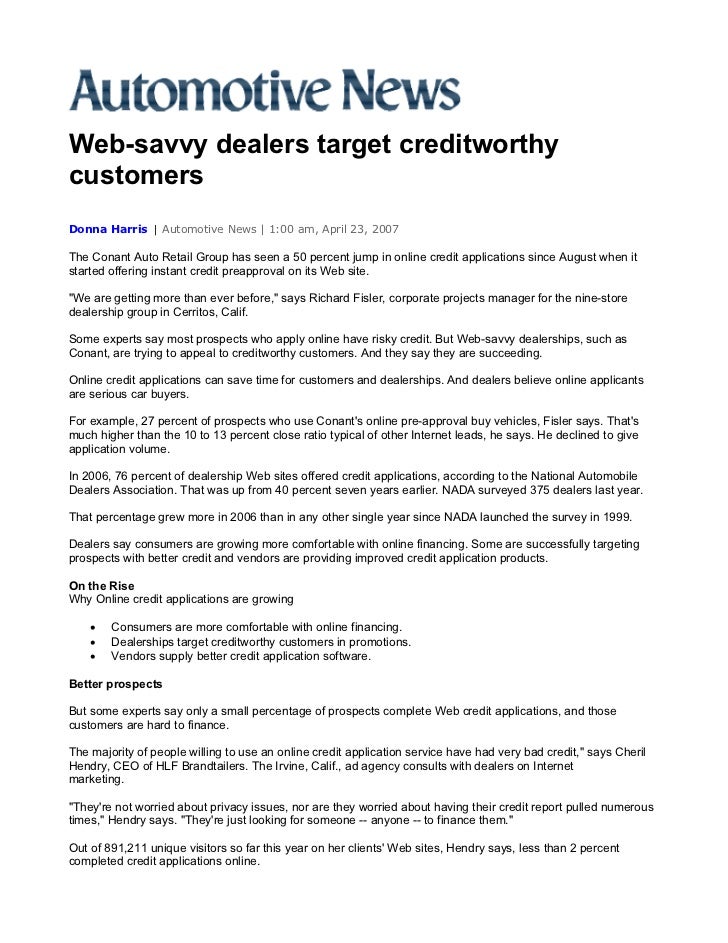 auto news online credit applications credit applications for customers