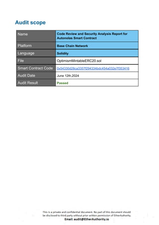 Audit Report Analysis File Autonolas – Smart Contract Security Audit Report by EtherAuthority | PDF