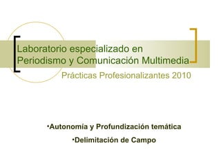 Laboratorio especializado en Periodismo y Comunicación Multimedia Prácticas Profesionalizantes 2010 ,[object Object],[object Object]