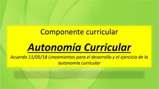 Componente curricular
Autonomía Curricular
Acuerdo 11/05/18 Lineamientos para el desarrollo y el ejercicio de la
autonomía curricular
 