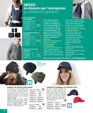 GILET SQUEASE
À PRESSION
HT3322.XXS XXS
289 €
l’unité
HT3322.XS XS
HT3324.S S
HT3324.M M
HT3324.L L
EXTENSIONS VELCRO
SQUEASE
HT3592.XXS XXS
20,90 €
l’unité
HT3592.XS XS
HT3592.S S
HT3592.M M
HT3592.L L
SWEAT À CAPUCHE
SQUEASE
HT3589.S S
59 €
l’unitéHT3589.M M
HT3589.L L
SQUEASE :
les vêtements pour l’autorégulation
qui simplifient le quotidien !
Votre enfant est sujet
au stress, à l’anxiété ? Il
connait des épisodes de
surcharge sensorielle qu’il
a du mal à gérer ? Alors,
c’est le moment d’essayer
les produits Squease ! Ils
apportent une stimulation
proprioceptive par pression,
calmant les personnes avec
troubles autistiques ou
sensoriels.
J’identifie ou j’anticipe une
situation « critique »
Je m’autorégule
immédiatement
Le gilet Squease est livré avec
une pompe permettant le
réglage de la pression. On peut
choisir le degré que l’on veut et
relâcher ensuite la pression une
fois le calme revenu. Plusieurs
tailles, avec possibilité d’ajouter
des extensions latérales en
fonction de la morphologie de
l’utilisateur. Lavable à la main.
Je porte le gilet sous le sweat
à capuche Squease.
Ce très beau sweat a été
spécialement conçu pour
y fixer le gilet et le porter
discrètement. Son revêtement
ultra doux à l’intérieur
convient à la plupart des
personnes hypersensibles
tactiles.
Coloris gris chiné. Plusieurs tailles.
Lavable en machine 30°. 65 % coton,
35 % polyester.
Je peux aussi porter le gilet à
pression seul !
Testé et Approuvé par Temple
Grandin !
Découvrez notre guide des tailles sur www.hoptoys.fr
HT5194.N.1 Mini
HT5194.N.2 Medium
HT5281.B.1 Bleu s/m
89,00 €
l’unité
HT5281.B.2 Bleu l/xl
HT5281.RG.1 Rouge s/m
HT5281.RG.2 Rouge l/xl
CASQUETTE BASEBALL DE PROTECTION
Ces jolies casquettes protègent des
blessures à la tête causées par des
chutes ou des mouvements incontrôlés.
Grâce à l’effet protecteur du rembourrage
en mousse, les chocs sont absorbés.
Composition : laine de Merino, Acrylique,
polaire. Disponible en rouge ou bleu -
Taille (selon tour de tête) : S/M (53-58 cm)
ou L/XL (59-64 cm).
HT5501.K.1 kaki s
HT5501.K.2 kaki m
HT5501.K.3 kaki l
HT5501.N.1 anthracite s
HT5501.N.2 anthracite m
HT5501.N.3 anthracite l
BONNET DE PROTECTION LENNY
Ce joli bonnet à la mode protège la tête
des chocs légers, des risques d’accrocs
et du froid. Grâce à l’effet protecteur du
rembourrage en mousse, les chocs sont
absorbés. Composition : laine de Merino
doublée d’une couche de Coolmax. Jugulaire
réglable et amovible.
Version adulte : 2 couleurs : Kaki ou
anthracite. 3 tailles (selon le tour de tête) :
Small 53-55 cm / Medium 56-58 cm / Large :
59-61 cm. Version enfant : Coloris :
anthracite. 2 tailles (selon le tour de tête) :
Mini 47-49 cm / Médium 50-52 cm.
Tailles adulte - 99 €
Tailles enfant - 89 €
Modèle
enfant en gris
uniquement !
372
 