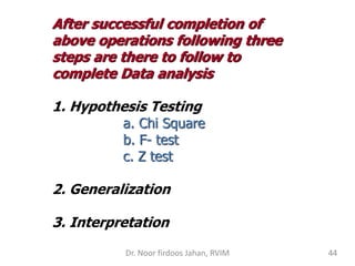 After successful completion of
above operations following three
steps are there to follow to
complete Data analysis
1. Hyp...