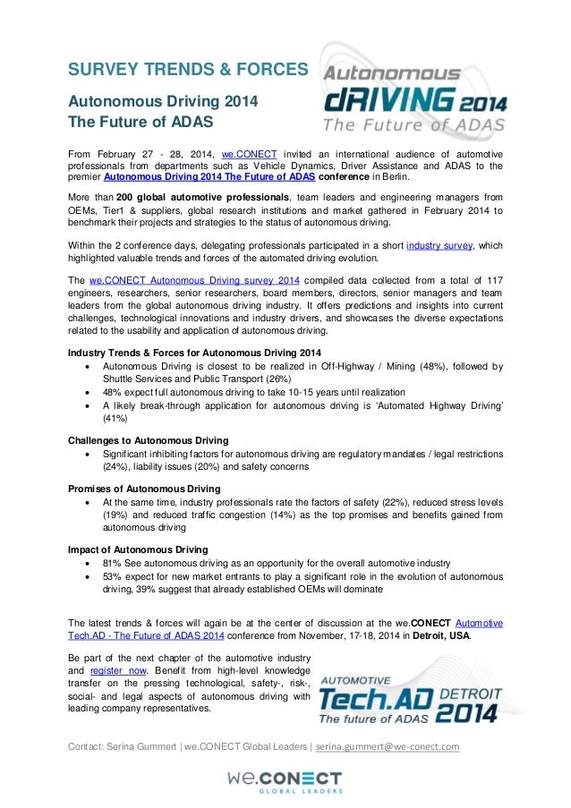 Autonomous Driving 2014 The Future of ADAS Survey Report