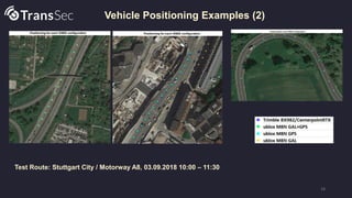 18
Vehicle Positioning Examples (2)
Test Route: Stuttgart City / Motorway A8, 03.09.2018 10:00 – 11:30
 
