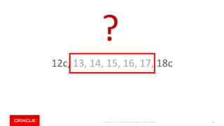 Copyright © 2018, Oracle and/or its affiliates. All rights reserved. |
12c, 13, 14, 15, 16, 17, 18c
14
?
 