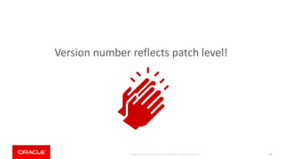 Copyright © 2018, Oracle and/or its affiliates. All rights reserved. | 19
Version number reflects patch level!
 