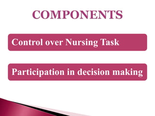 Control over Nursing Task
Participation in decision making
 