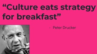 “Culture eats strategy
for breakfast”
- Peter Drucker
 