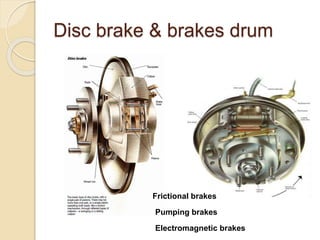 Disc brake & brakes drum
Frictional brakes
Pumping brakes
Electromagnetic brakes
 