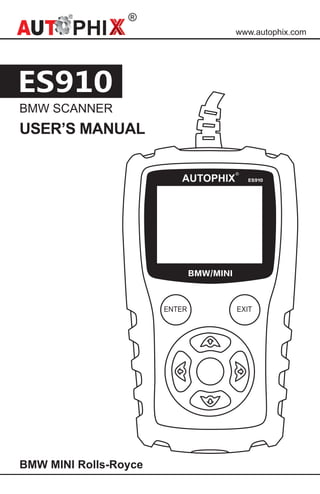 Autophix es910 bmw mini scanner user manual