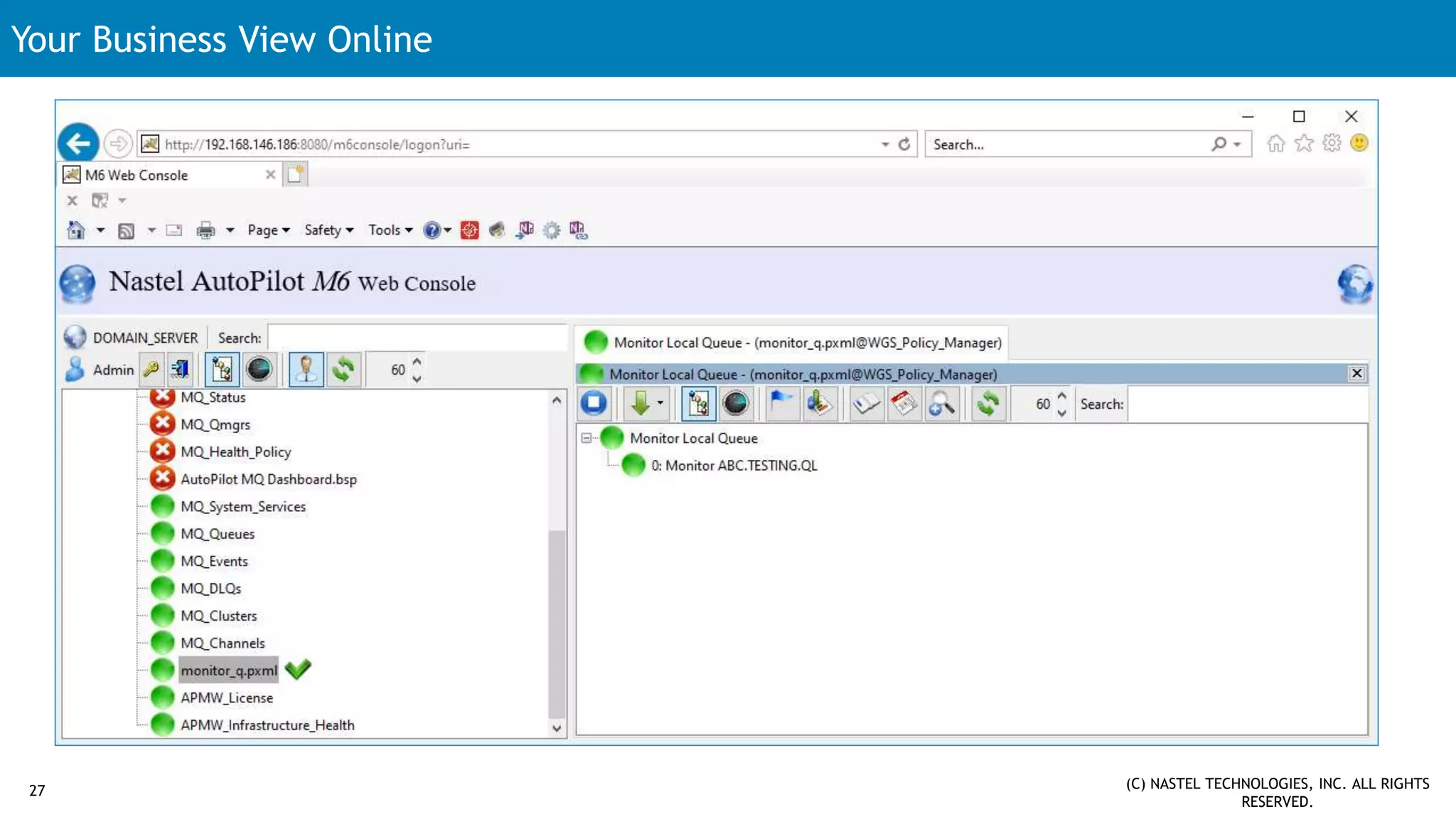 Your Business View Online
(C) NASTEL TECHNOLOGIES, INC. ALL RIGHTS
RESERVED.
27
 