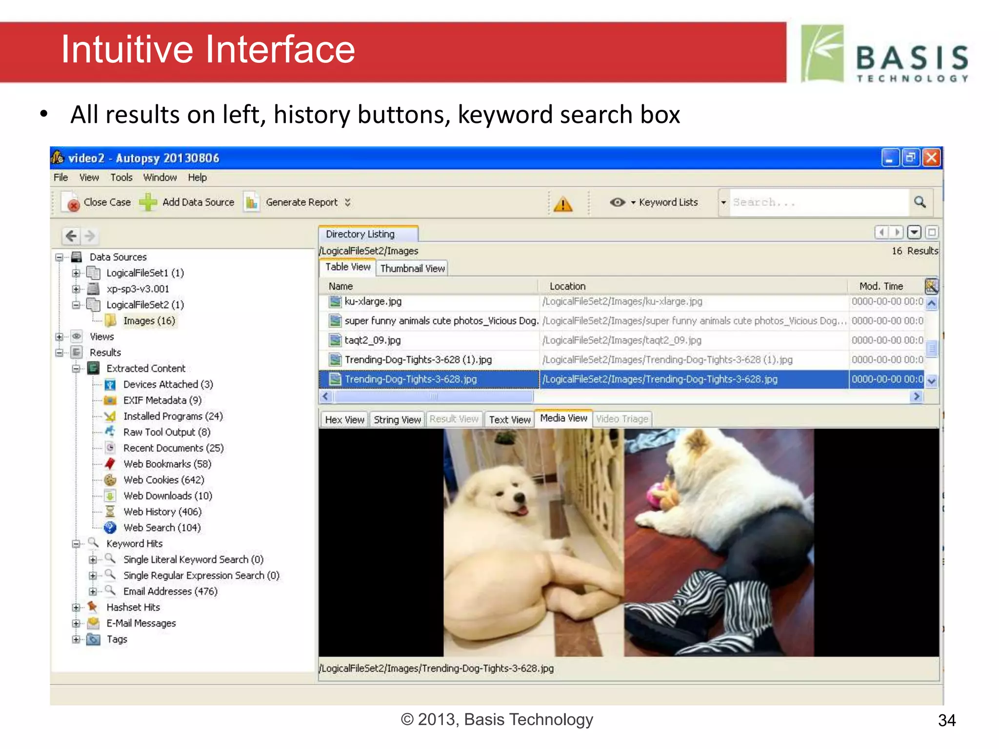 © 2013, Basis Technology 34
Intuitive Interface
• All results on left, history buttons, keyword search box
 