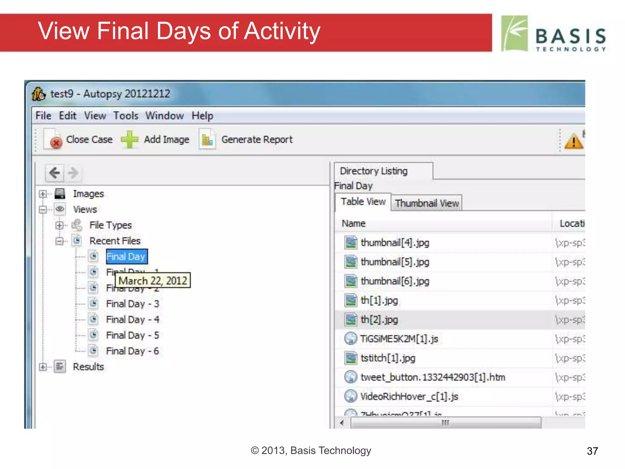 © 2013, Basis Technology 37
View Final Days of Activity
 