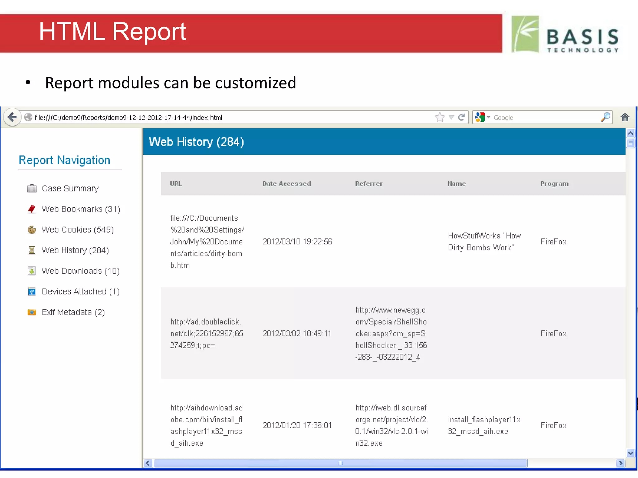 © 2013, Basis Technology 40
HTML Report
• Report modules can be customized
 