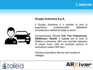 L’azienda
Gruppo Autorama S.p.A.
Il Gruppo Autorama è il risultato di anni di
esperienza, professionalità, affidabilità,
c...