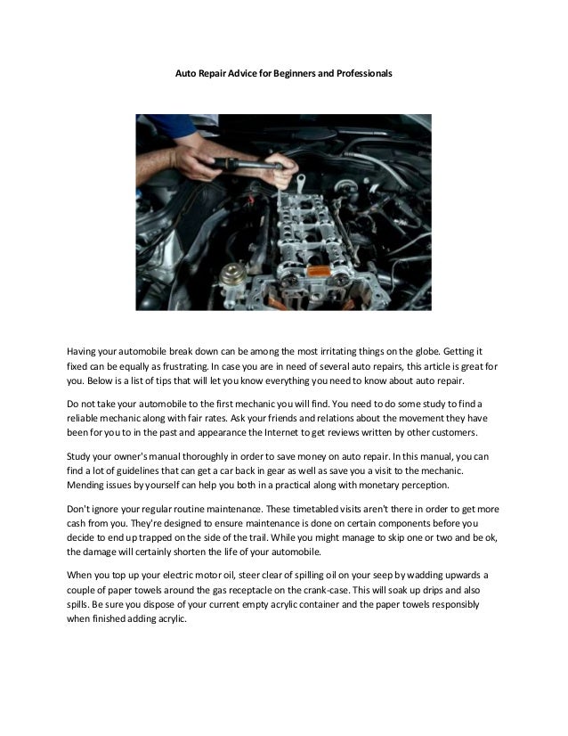 Auto repair advice for beginners and professionals - Auto Repair ADvice For Beginners AnD Professionals 1 638