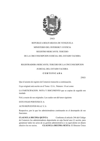 Auto repuestos m.a.c c.a caso trabajo contable