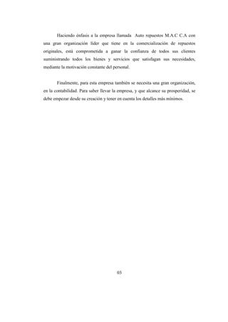 Auto repuestos m.a.c c.a caso trabajo contable