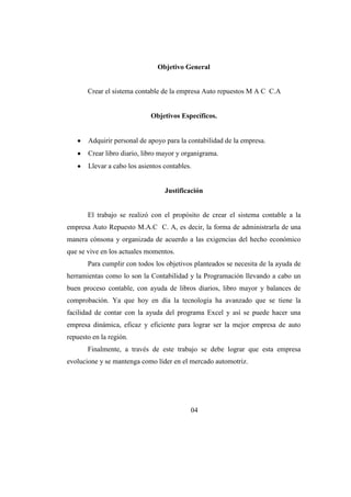 Auto repuestos m.a.c c.a caso trabajo contable