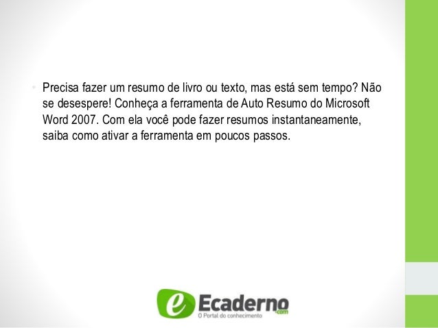 Fazer auto resumo online Fazer auto resumo online