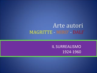Arte autori
MAGRITTE - MIRO’ - DALI’
IL SURREALISMO
1924-1960
 