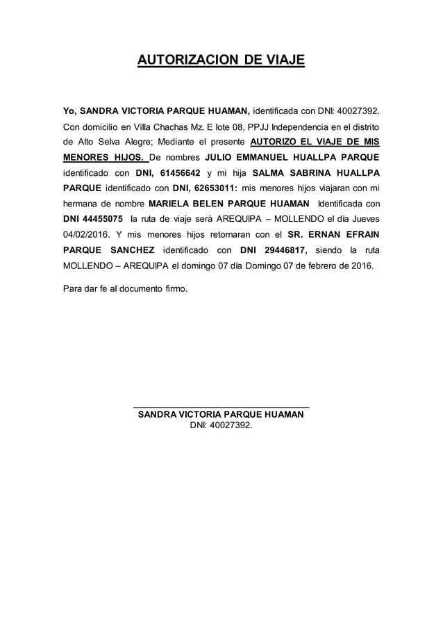 Carta De Autorizacion De Viaje Para Ninos En Mexico Imagescarta De