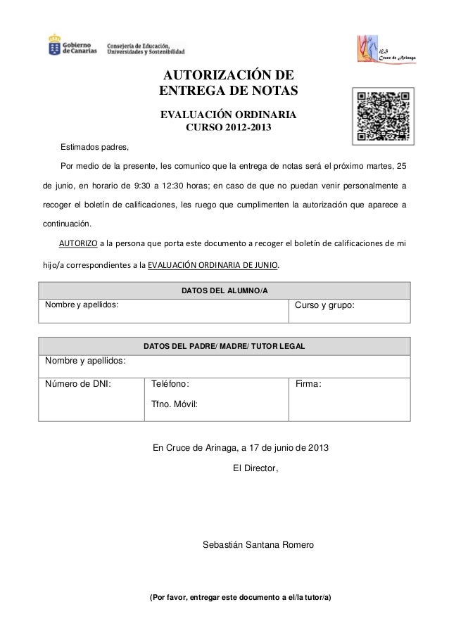 Autorizacion entrega de notas