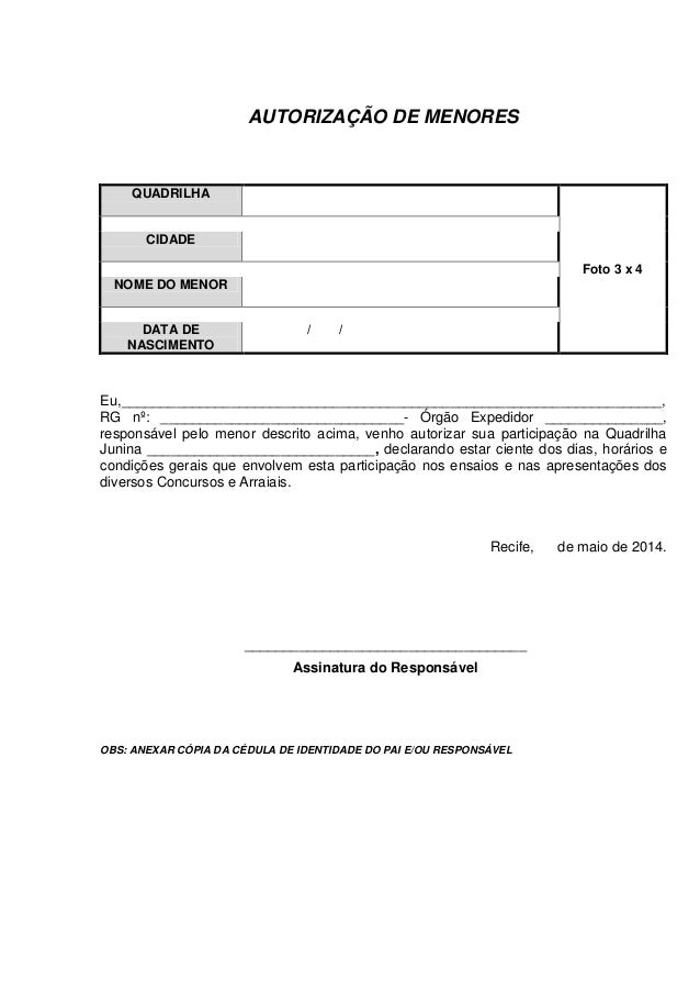 Autorização Para Menor Ir Em Festa Autorização de menores
