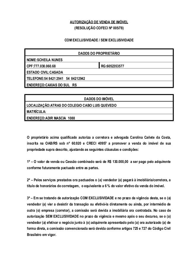 Autorização de venda de imóvel