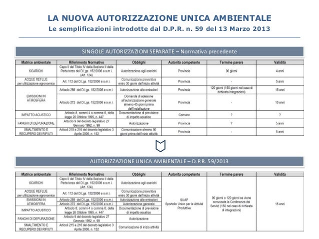 D.p.r. 28 Marzo 2013 N. 80 Autorizzazione Unica Ambientale - Il nuovo D.P.R. 59/2013