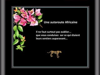 Une autoroute Africaine Il ne faut surtout pas oublier... que vous conduisez sur ce qui étaient leurs sentiers auparavant...