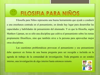 filosofia para niñops de Matthew Lipman | PPTX