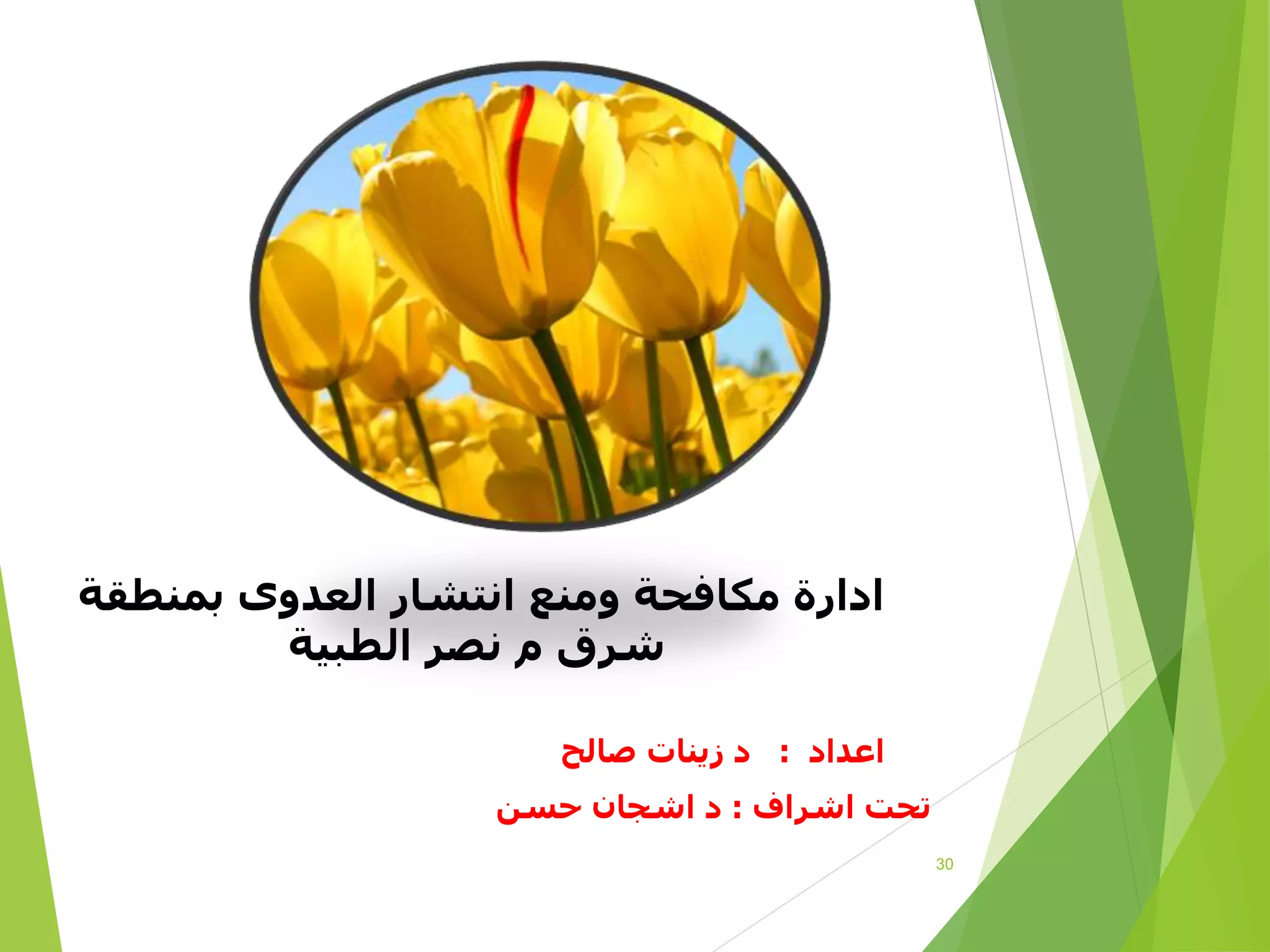 ‫بمنطقة‬ ‫العدوى‬ ‫انتشار‬ ‫ومنع‬ ‫مكافحة‬ ‫ادارة‬
‫الطبية‬ ‫نصر‬ ‫م‬ ‫شرق‬
‫اعداد‬
:
‫صالح‬ ‫زينات‬ ‫د‬
‫اشراف‬ ‫تحت‬
:
‫حسن‬ ‫اشجان‬ ‫د‬
30
 