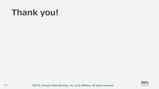 ©2018, Amazon Web Services, Inc. or its affiliates. All rights reserved.187
Thank you!
 