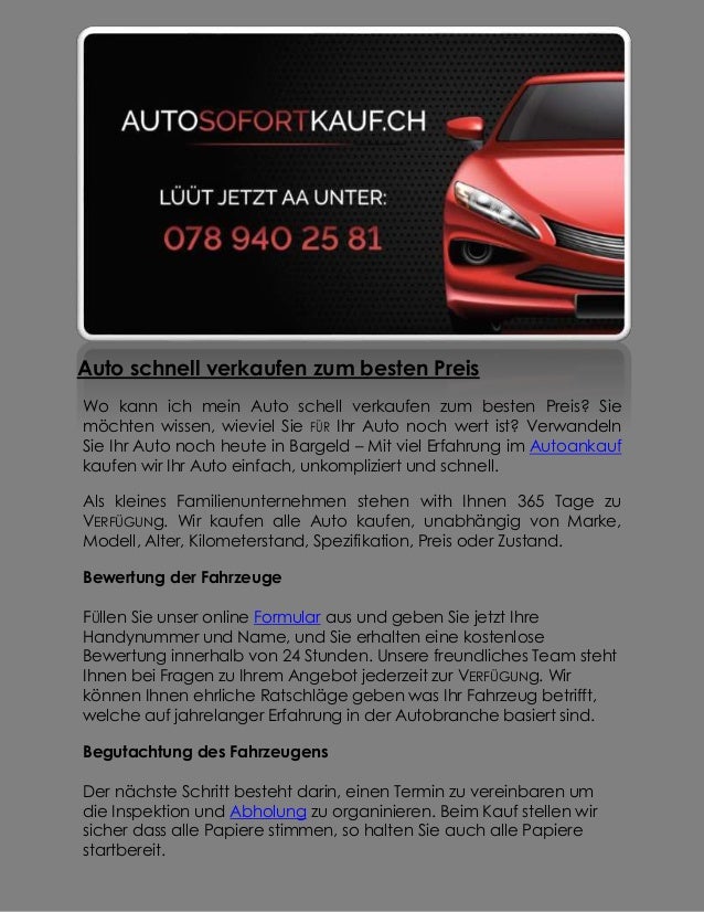Auto Schnell Verkaufen Zum Besten Preis