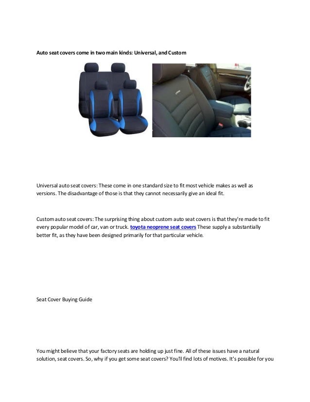 Auto Seat Covers Come In Two Main Kinds