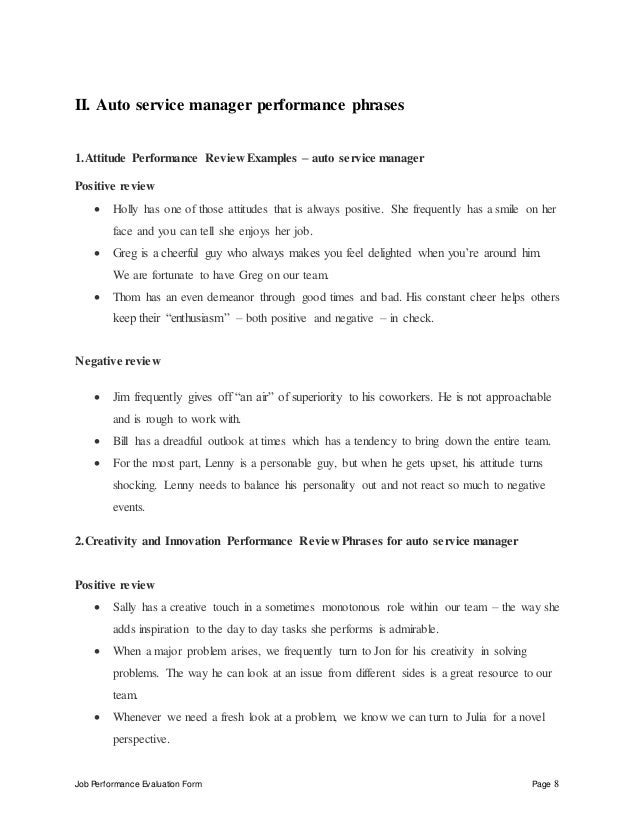 auto service manager job description