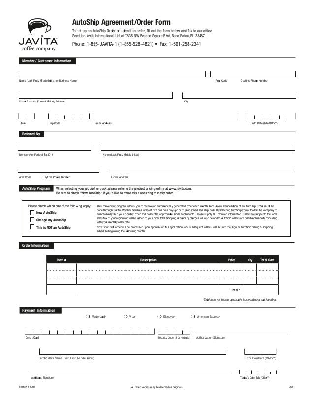 auto ship agreement order form 1 638