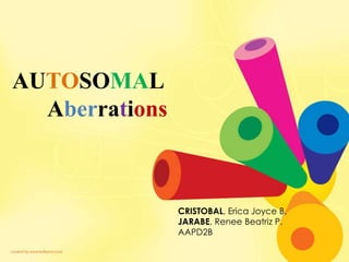 AUTOSOMAL
  Aberrations



                CRISTOBAL, Erica Joyce B.
                JARABE, Renee Beatriz P.
                AAPD2B
 