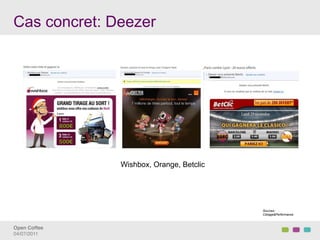 Cas concret: Deezer




               Wishbox, Orange, Betclic




                                          Sources :
                                          Ciblage&Performance



Open Coffee!
04/07/2011!
 