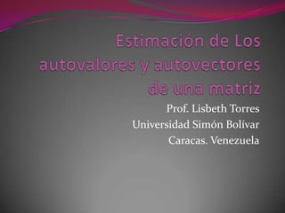 Estimación de Los autovalores y autovectores de una matriz Prof. Lisbeth Torres Universidad Simón Bolívar Caracas. Venezuela 